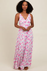 Magenta Floral Crisscross Back Maxi Dress