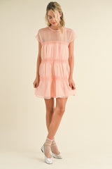 Blush Tiered Crochet Trim Mini Dress