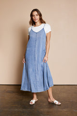 Blue Chambray Pocketed Maxi Dress