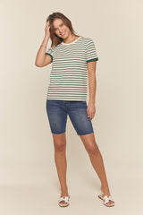 Deep Teal Striped Short Sleeve Top