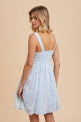 Cornflower Floral Apron Style Utility Mini Dress