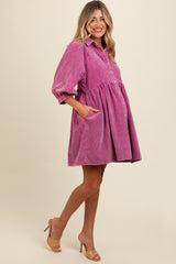 Magenta Corduroy Button Down Maternity Dress