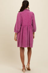 Magenta Corduroy Button Down Dress