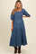 Blue Chambray Printed Smocked Maternity Midi Dress