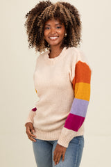 Cream Colorblock Sleeve Sweater