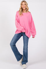 Pink Raw Hem Detail Maternity Pullover Top