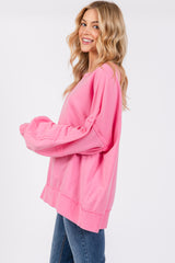 Pink Raw Hem Detail Pullover Top