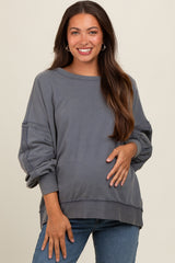 Charcoal Raw Hem Detail Maternity Pullover Top