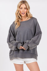 Charcoal Raw Hem Detail Maternity Pullover Top