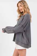 Charcoal Raw Hem Detail Pullover Top