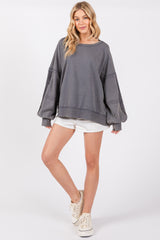 Charcoal Raw Hem Detail Pullover Top