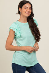 Mint Double Ruffle Sleeve Top