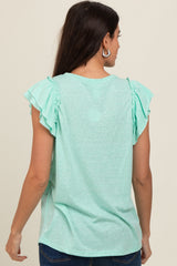 Mint Double Ruffle Sleeve Top