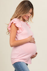 Peach Double Ruffle Sleeve Maternity Top