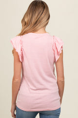 Peach Double Ruffle Sleeve Maternity Top