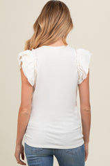 Ivory Double Ruffle Sleeve Maternity Top