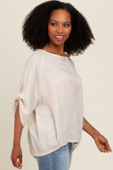 Cream Rolled Cuff Short Sleeve Top