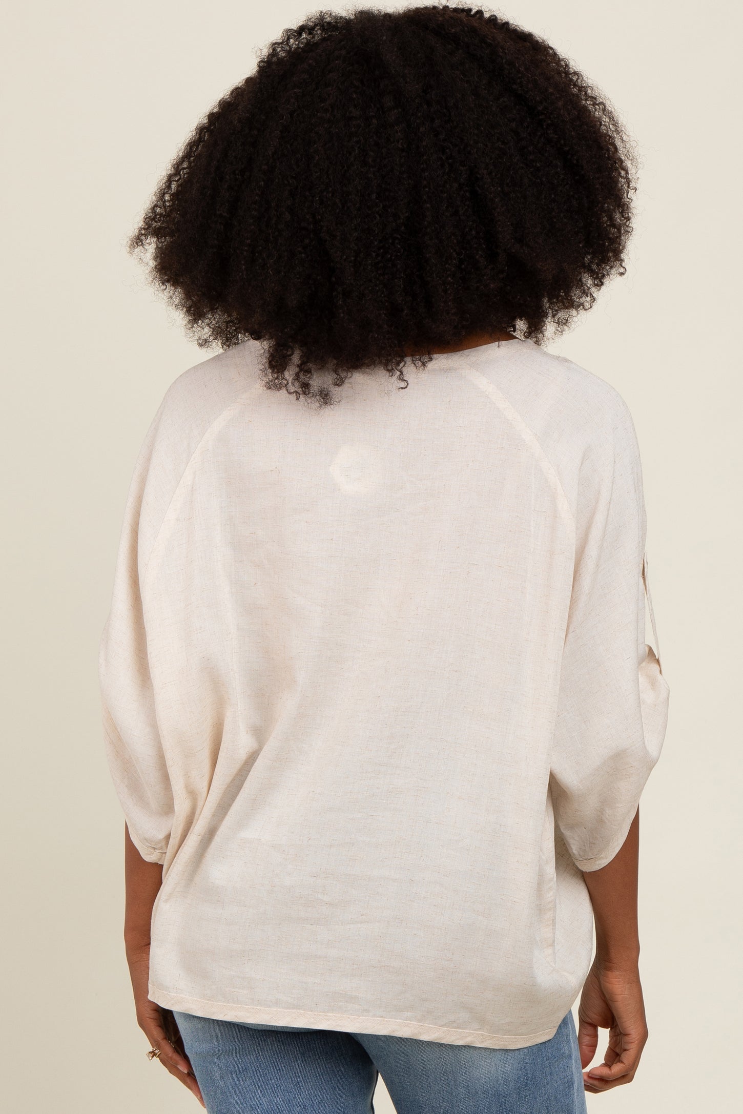 Cream Rolled Cuff Short Sleeve Top