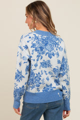 Blue Floral Crew Neck Sweater