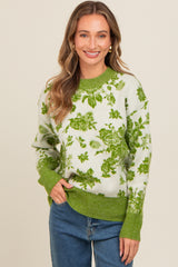 Green Floral Crew Neck Sweater