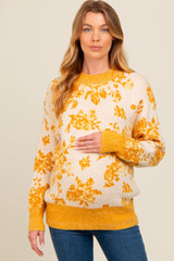 Yellow Floral Crew Neck Maternity Sweater