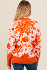 Orange Floral Crew Neck Maternity Sweater