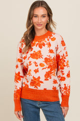 Orange Floral Crew Neck Maternity Sweater