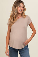 Mocha Basic Short Sleeve Maternity Top