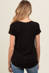 Black Basic Short Sleeve Maternity Top