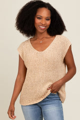 Beige Sleeveless Chunky Knit Top