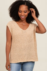 Beige Sleeveless Chunky Knit Top