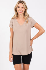 Mocha Basic V-Neck Short Sleeve Maternity Top