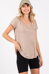 Mocha Basic V-Neck Short Sleeve Top