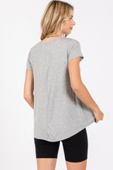 Heather Grey Basic V-Neck Short Sleeve Top