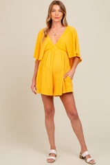 Yellow Textured Open Back Maternity Romper