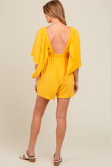 Yellow Textured Open Back Maternity Romper