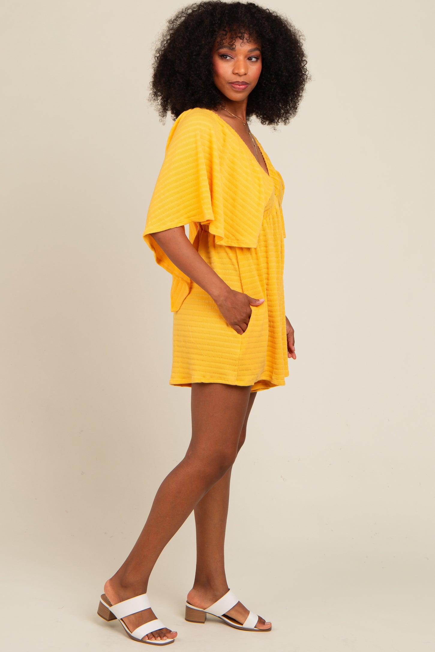 Yellow Textured Open Back Romper