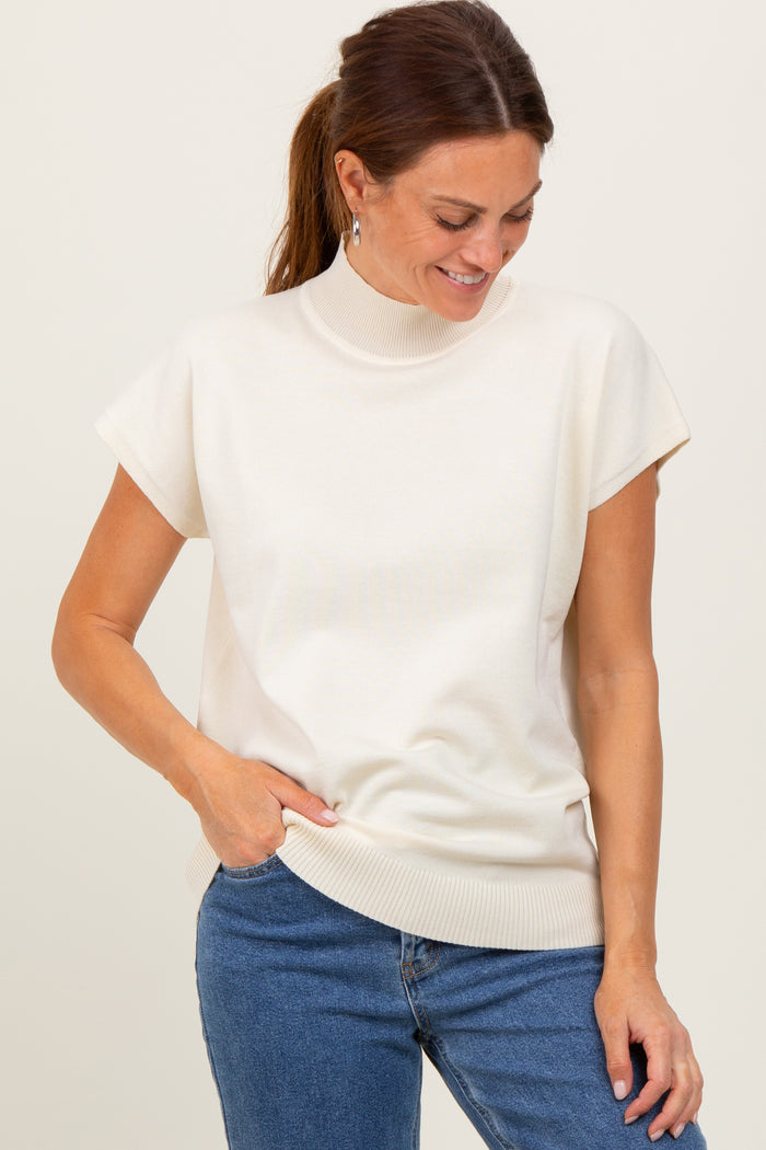 Cream Mock Neck Knit Maternity Top