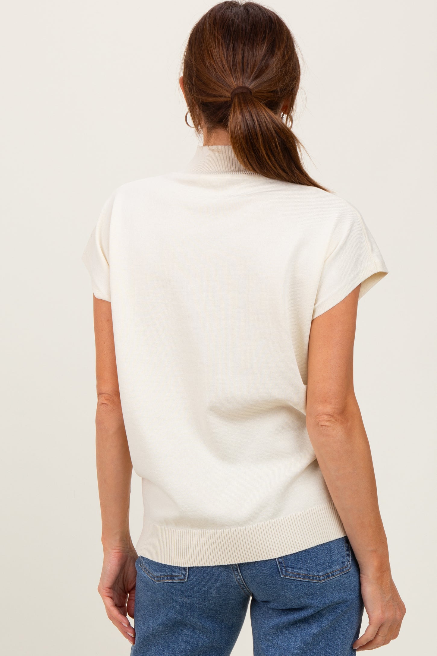 Cream Mock Neck Knit Top