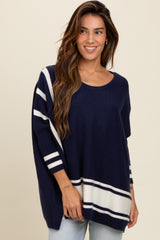 Navy Mixed Stripe Dolman Sleeve Maternity Sweater