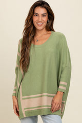 Olive Mixed Stripe Dolman Sleeve Sweater