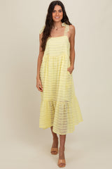 Yellow Textured Shoulder Tie Maternity Midi Dress