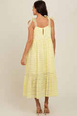 Yellow Textured Shoulder Tie Midi Dress