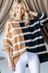 Mocha Striped Colorblock Dolman Knit Top