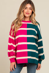 Fuchsia Striped Colorblock Dolman Knit Maternity Top