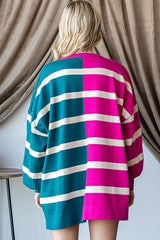 Fuchsia Striped Colorblock Dolman Knit Top