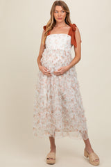 Peach Floral Ruffle Tiered Maternity Maxi Dress