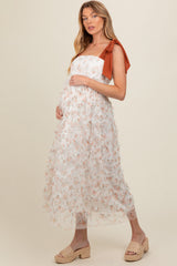 Peach Floral Ruffle Tiered Maternity Maxi Dress