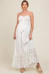 White Smocked Cutout Back Maternity Maxi Dress