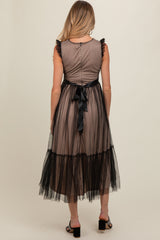 Black Lace Contrast Tulle Maternity Maxi Dress